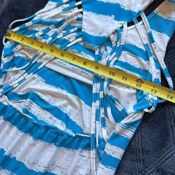 Bundle 2 knit long dresses- Hippie Rose Pink And Blue&white Strappy back Dress - Picture 8 of 15